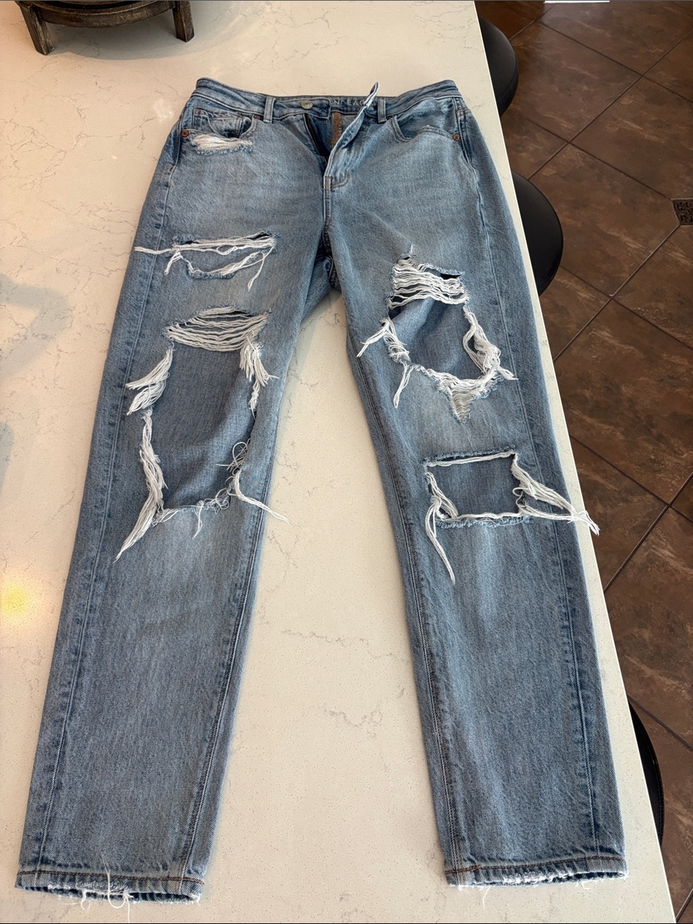 High-Rise Mom Light Blue Distressed Women's Jeans